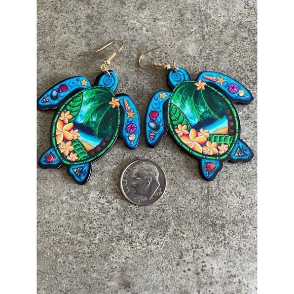5/$20 Summertime Beach Sea Turtle Dangle Earrings Caribbean Style - Picture 3 of 4